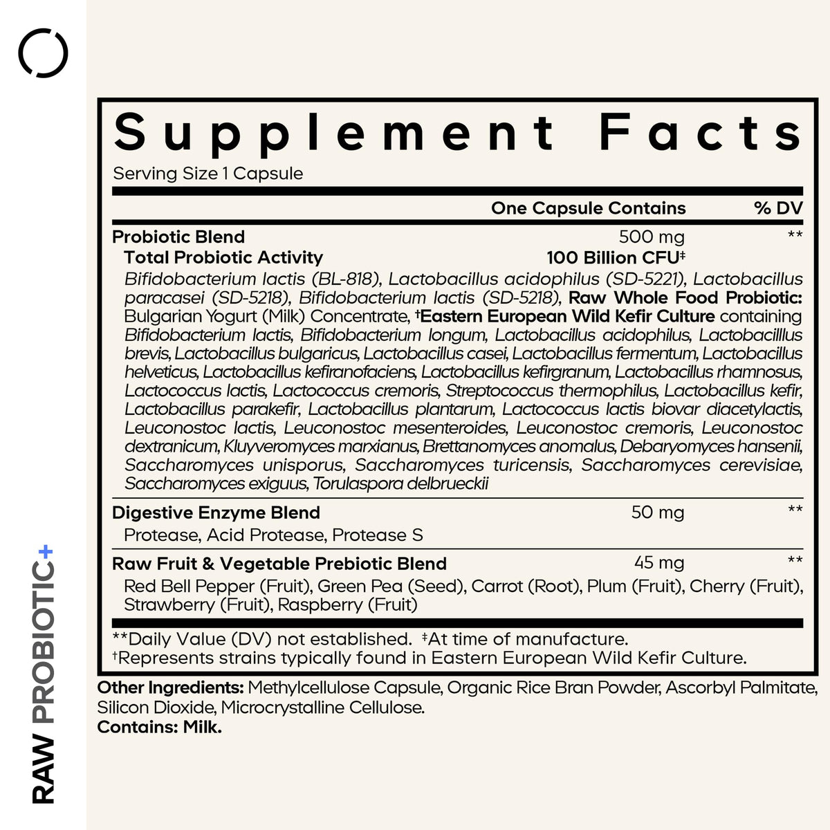 Codeage Raw Probiotic+ Supplement - 34 Probiotic Strains, 100 Billion CFUs, Raw Whole Food Probiotics, Digestive Enzymes, Raw Fruits & Veggies Prebiotics - Wild Kefir Culture - Non-GMO - 30 Capsules CodeageBuy Supplements Australia