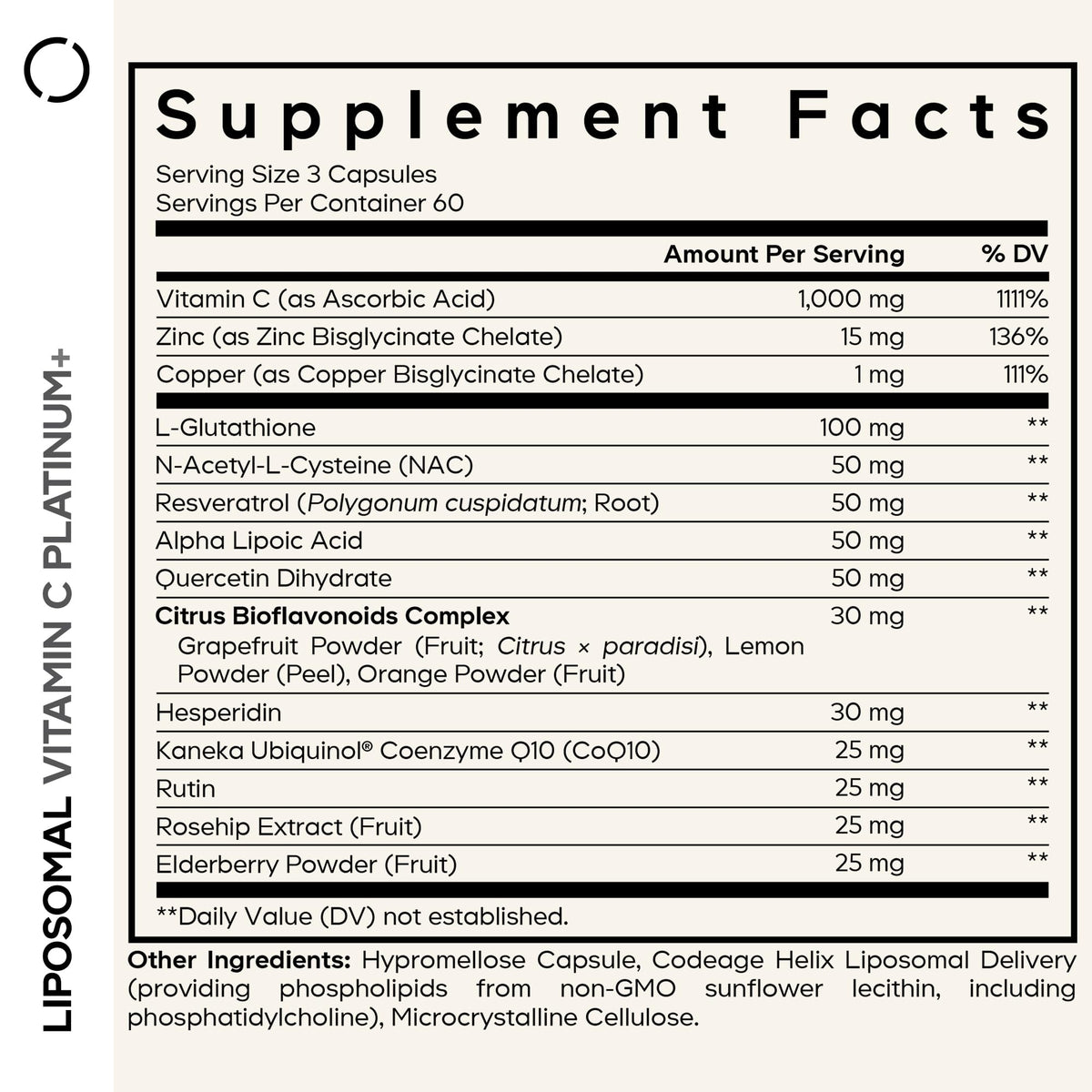 Codeage Liposomal Vitamin C+ Platinum - 1000 Mg Vitamin C Vitamins, Glutathione, NAC (N Acetyl Cysteine), Resveratrol, CoQ10, Rutin, Elderberry, Quercetin, Rosehip, Citrus Bioflavonoids - 180 Capsules CodeageBuy Supplements Australia