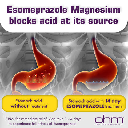 Ohm Esomeprazole Magnesium Delayed Release Capsules 20mg - Frequent Heartburn & Acid Reflux Relief, 24 Hour Chest & Stomach Acid Reducer (6 Weeks of Supply, 42, Count) Ohm buy supplements Au