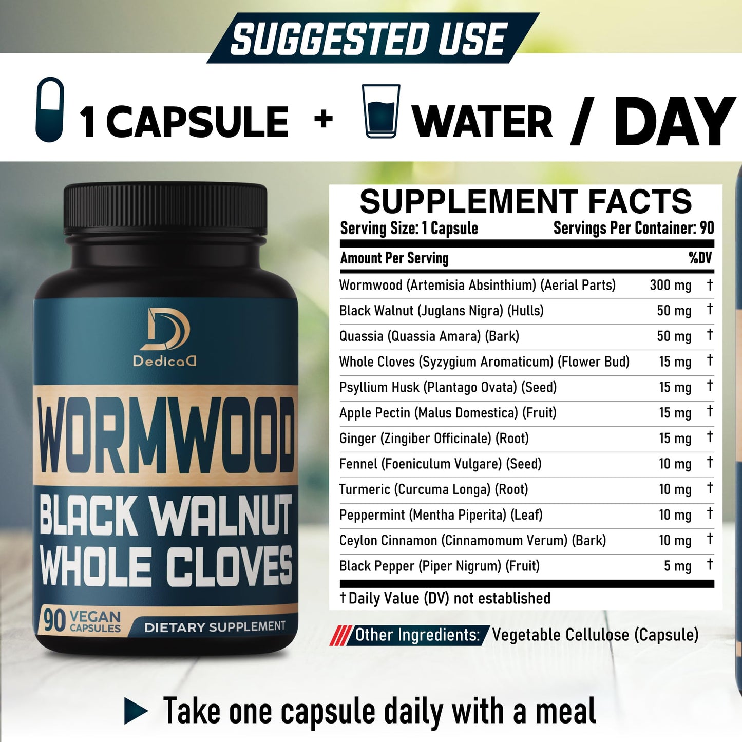 DEDICAD 12in1 Wormwood Black Walnut Clove Capsules - Immune, and Mood Support - 3 Month Supply - 90 Vegan Capsules DEDICAD buy supplements Au