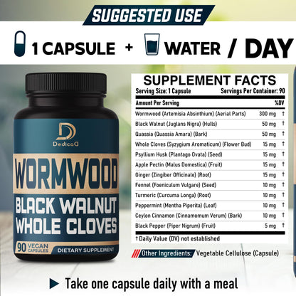 DEDICAD 12in1 Wormwood Black Walnut Clove Capsules - Immune, and Mood Support - 3 Month Supply - 90 Vegan Capsules DEDICAD buy supplements Au