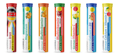 T&D German Vitamin, Minerals - 140 Vegan/Vegetarian Drink Effervescent Tablets - Mixed Fruit Flavor Box - Made in Germany T&D buy supplements Au