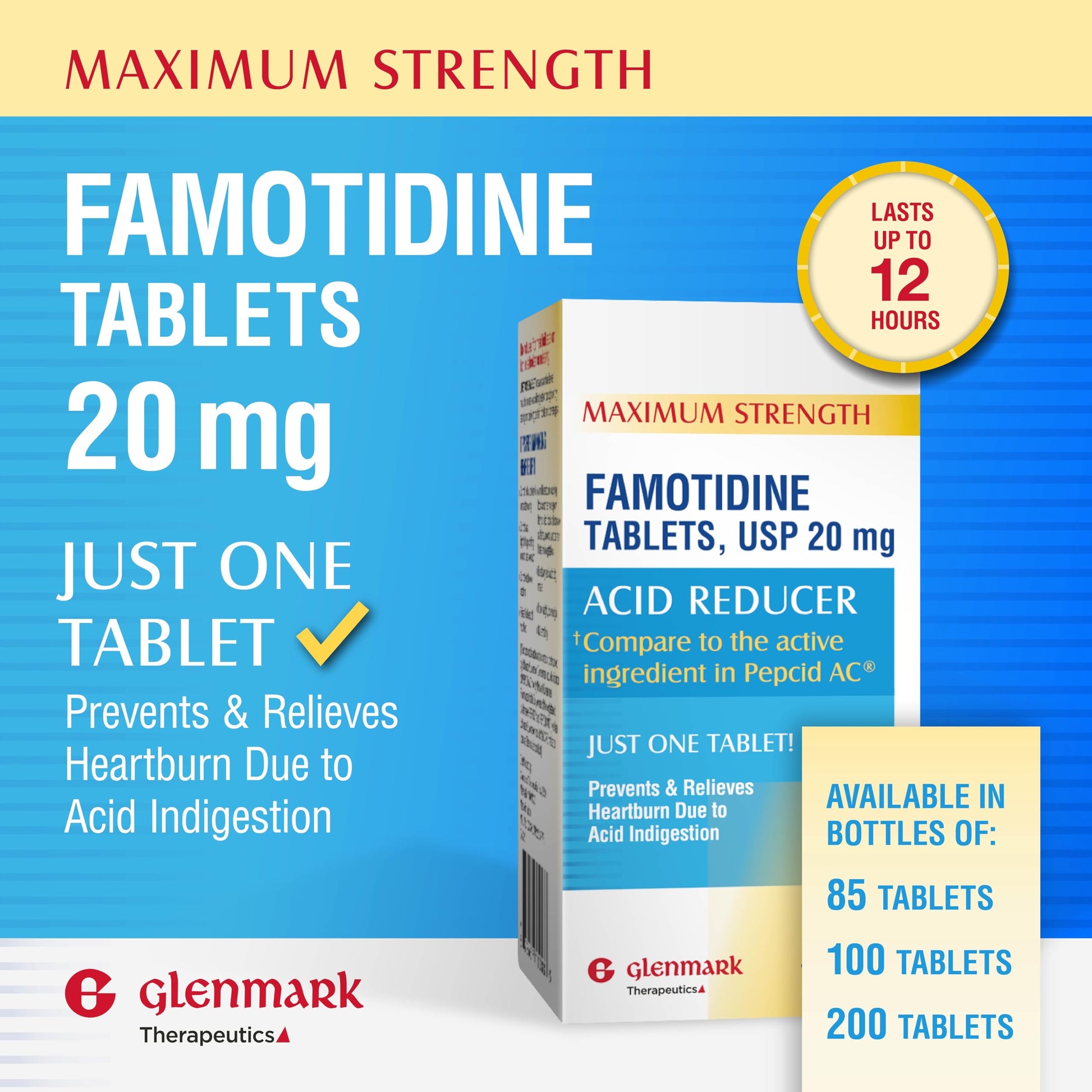 Glenmark Maximum Strength Famotidine Tablets, 20 mg, Acid Reducer for Heartburn Relief, 200 Count Glenmark Therapeutics buy supplements Au