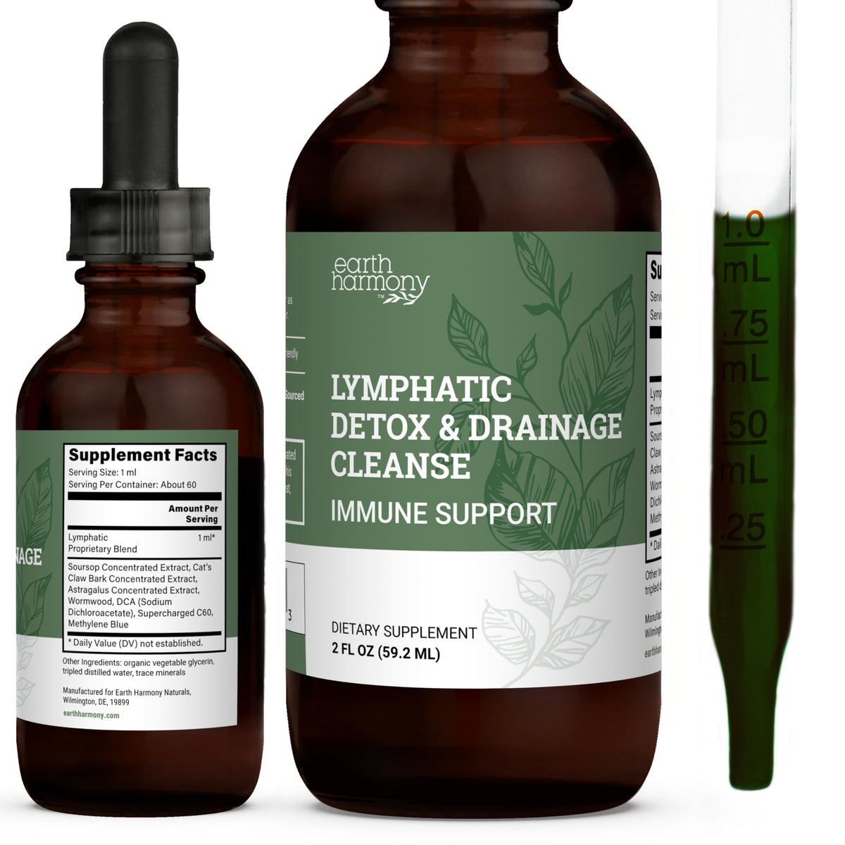 Earth Harmony Lymphatic Drainage Drops, Lymph Detox - Supplement with Soursop, Cat's Claw Bark, Astragalus, Wormwood, Lymph Node Detox, Lymphatic Support Cleanse (2 Oz) Earth Harmony Naturals buy supplements Au