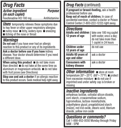 HealthA2Z Fexofenadine Hydrochloride 180mg, Antihistamine for Allergy Relief, 24-Hour Antihistamine for Allergy Relief (120 Count (Pack of 1)) HealthA2Z buy supplements Au