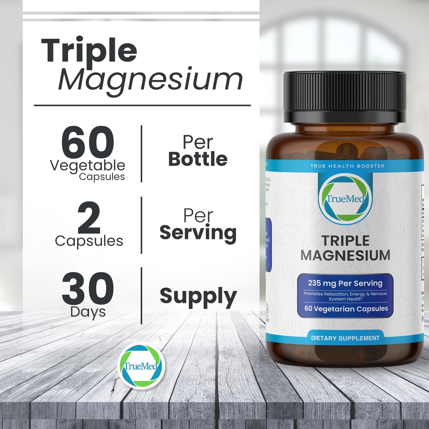 Truemed Triple Magnesium Complex Supplement 235mg with Magnesium Citrate, Malate & Lysinate Chelate | Magnesium Supplement for Sleep, Muscle Relaxation, Energy & Nerve Support | 60 Capsules, USA Made TRUEMED buy supplements Au