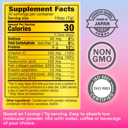 FINE JAPAN Premium Marine Collagen Powder with Hyaluronic Acid, CoQ10 & Elastin - Non-GMO - 30 Servings (210g / 7.4oz) Made in Japan FINE JAPAN buy supplements Au