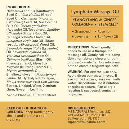 Lymphatic Massage Oil for Massage Therapy - Lymphatic Drainage Oil for Body Care Circulation & Detox Support with Ylang Ylang, Ginger, Lavender, Grapeseed, Vitamin E & Stem Cell (8 Fl Oz) by M3 M3 Naturals buy supplements Au