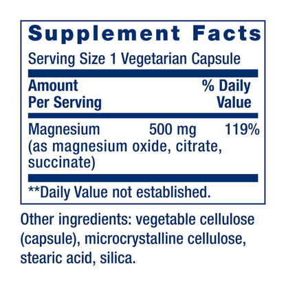 Life Extension Magnesium Caps, 500 mg, Magnesium Oxide, Citrate, and Succinate, Heart Health, Healthy Bones, Metabolism Support, 100 Vegetarian Capsules Life Extension buy supplements Au