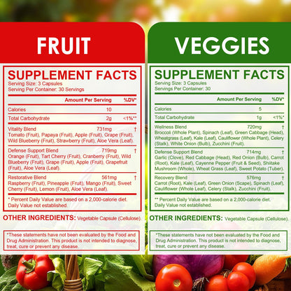 Fruit & Veggies Capsules | Daily Fruit & Vegetable Blend | 2 Bottles – 180 Vegetarian Capsules | Plant-Based Superfood Formula | Non-GMO, Gluten Free Generic buy supplements Au