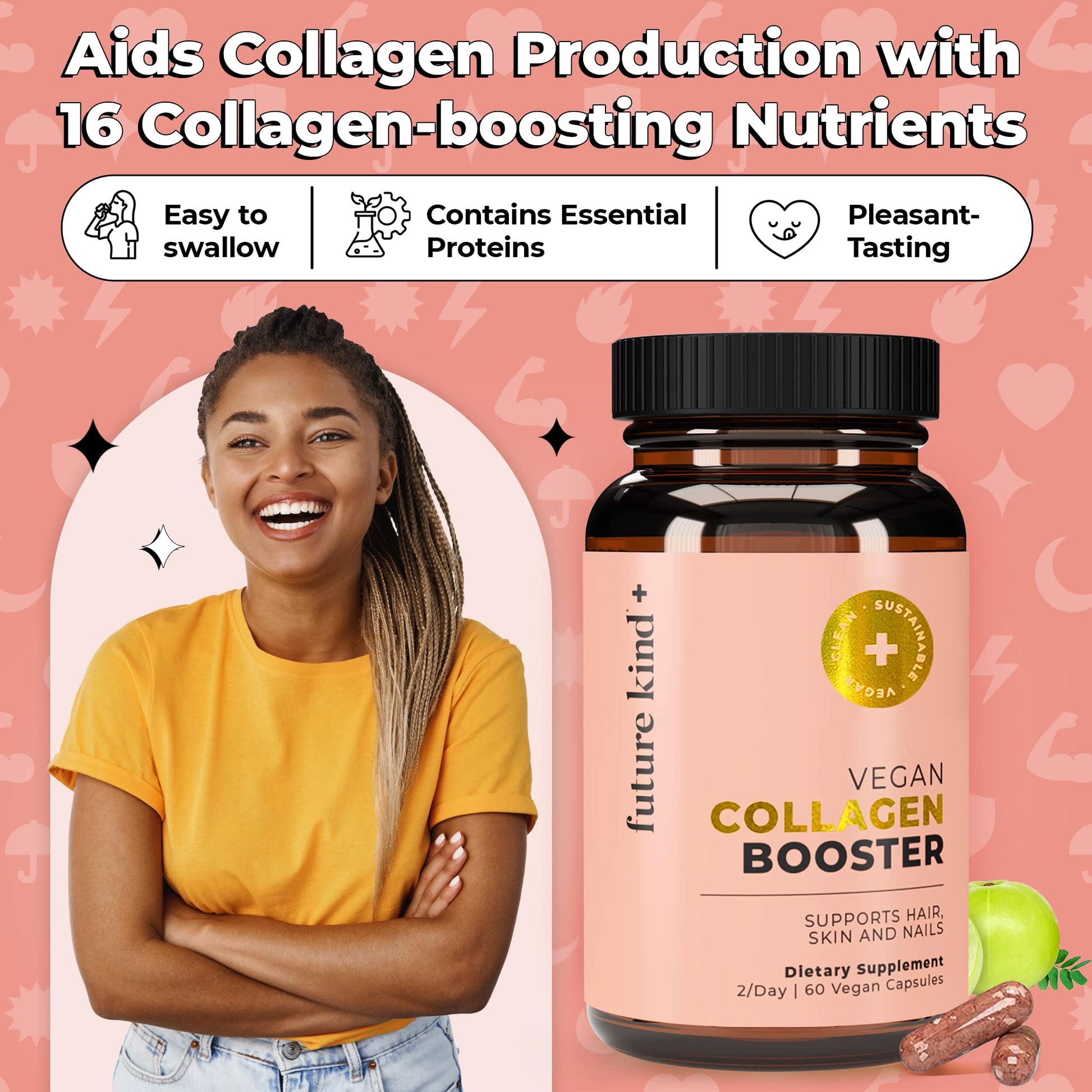 Future Kind Vegan Collagen - Supports Collagen Production with Biotin and Vitamin C (60 Capsules in Glass Bottle) Future Kind buy supplements Au