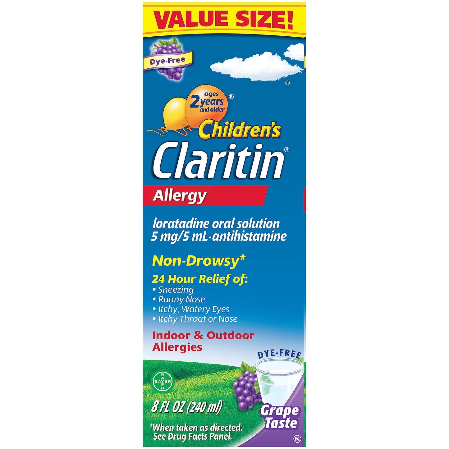 Claritin Children's Allergy Medicine, 24-Hour Non-Drowsy Loratadine 5mg, Antihistamine Liquid for Kids Aged 2 Years and Older, Grape Flavored, Dye-free, 8 fl oz. Claritin buy supplements Au