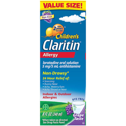 Claritin Children's Allergy Medicine, 24-Hour Non-Drowsy Loratadine 5mg, Antihistamine Liquid for Kids Aged 2 Years and Older, Grape Flavored, Dye-free, 8 fl oz. Claritin buy supplements Au
