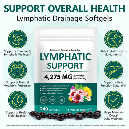 Lymphatic Drainage Supplements, Herbal Blend for Immune and Fluid Health for Men Women,with Dandelion, Burdock Root, Echinacea, Turmeric,240 Softgels for Lymph System Balance (Pack of 1) VOGSIG buy supplements Au