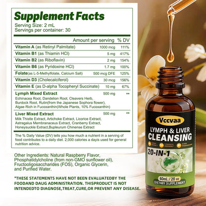 Vccvaa Lymph & Liver Cleanse - 20-in-1 Lymphatic Drainage & Liver Detox Supplement with Milk Thistle, Echinacea, Fucoxanthin - 60mL Liquid Formula for Immune & Digestive Support Vccvaa buy supplements Au