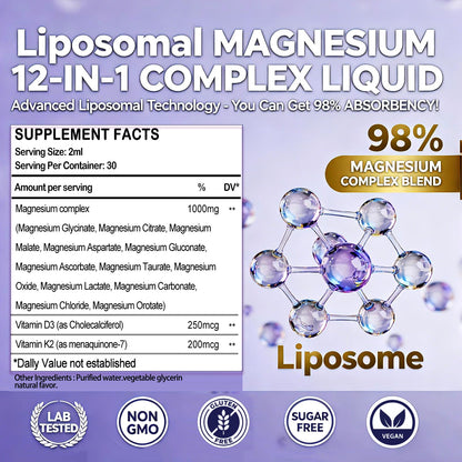 Magnesium 12 in 1 Complex 1000mg Supplement for Women & Men, High Absorption Liquid Magnesium W/Glycinate Citrate Malate Taurate Oxide Aspartate Orotate, Calm Magnesium for Sleep Muscle Heart Support GLOVVUUP buy supplements Au