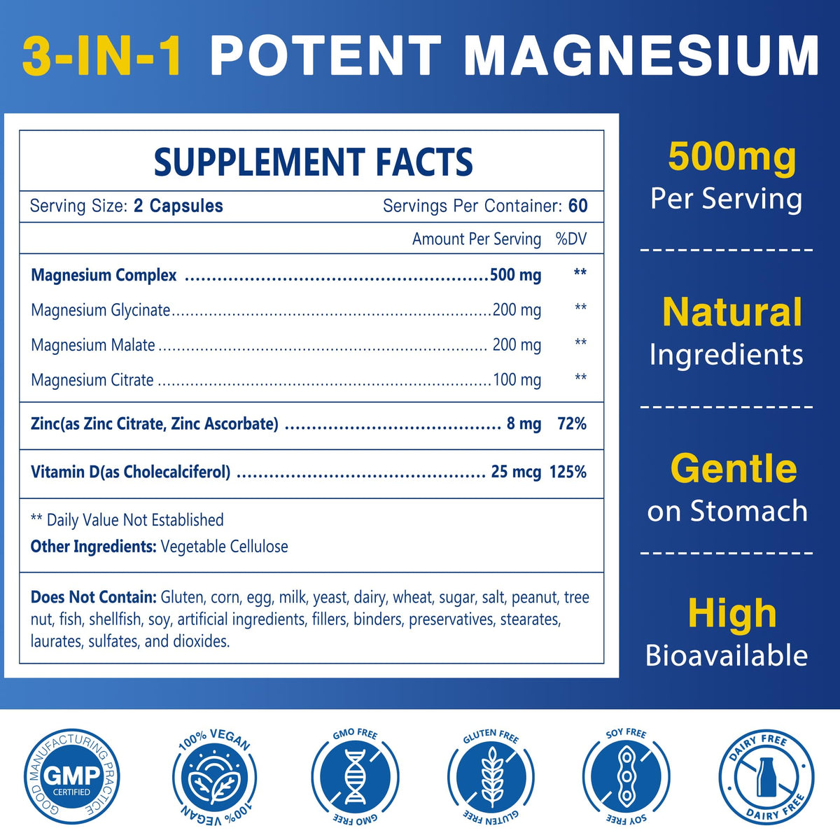 Magnesium Complex 500mg, Magnesium Glycinate, Malate & Citrate - High Absorption Chelated Triple Magnesium Supplement with Zinc, Vitamin D3 for Muscle, Nerve, Bone & Immune Support, Vegan 120 Capsules NATURE TARGET buy supplements Au