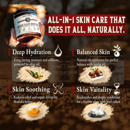 Wrath & Remedy Bundle of Grass Fed Beef Tallow (14 OZ) & Unscented Whipped Tallow Honey Balm (4 OZ)
