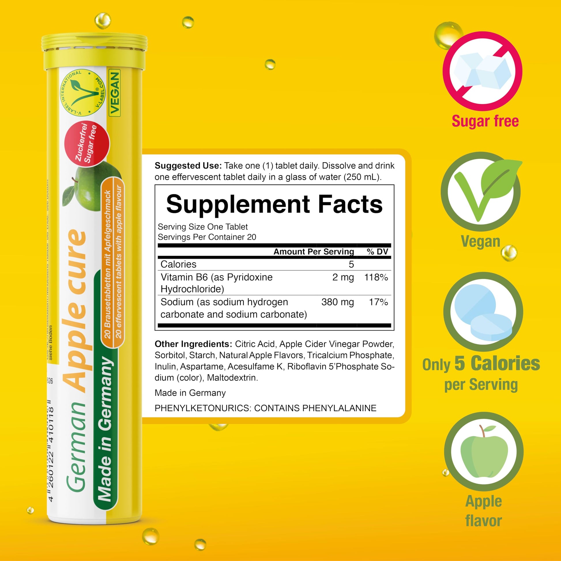 T&D German Apple Cure - 40 Vegan Drink Effervescent Tablets - Apple Flavor - Made in Germany T&D buy supplements Au