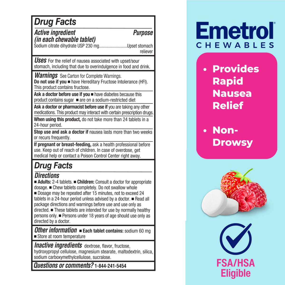 Emetrol Non-Drowsy Nausea Relief - Chewable Medicine for Upset Stomach - Pharmacist Recommended Nausea Relief - Mixed Berry Flavor, 60 Tablets Emetrol buy supplements Au