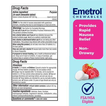 Emetrol Non-Drowsy Nausea Relief - Chewable Medicine for Upset Stomach - Pharmacist Recommended Nausea Relief - Mixed Berry Flavor, 60 Tablets Emetrol buy supplements Au