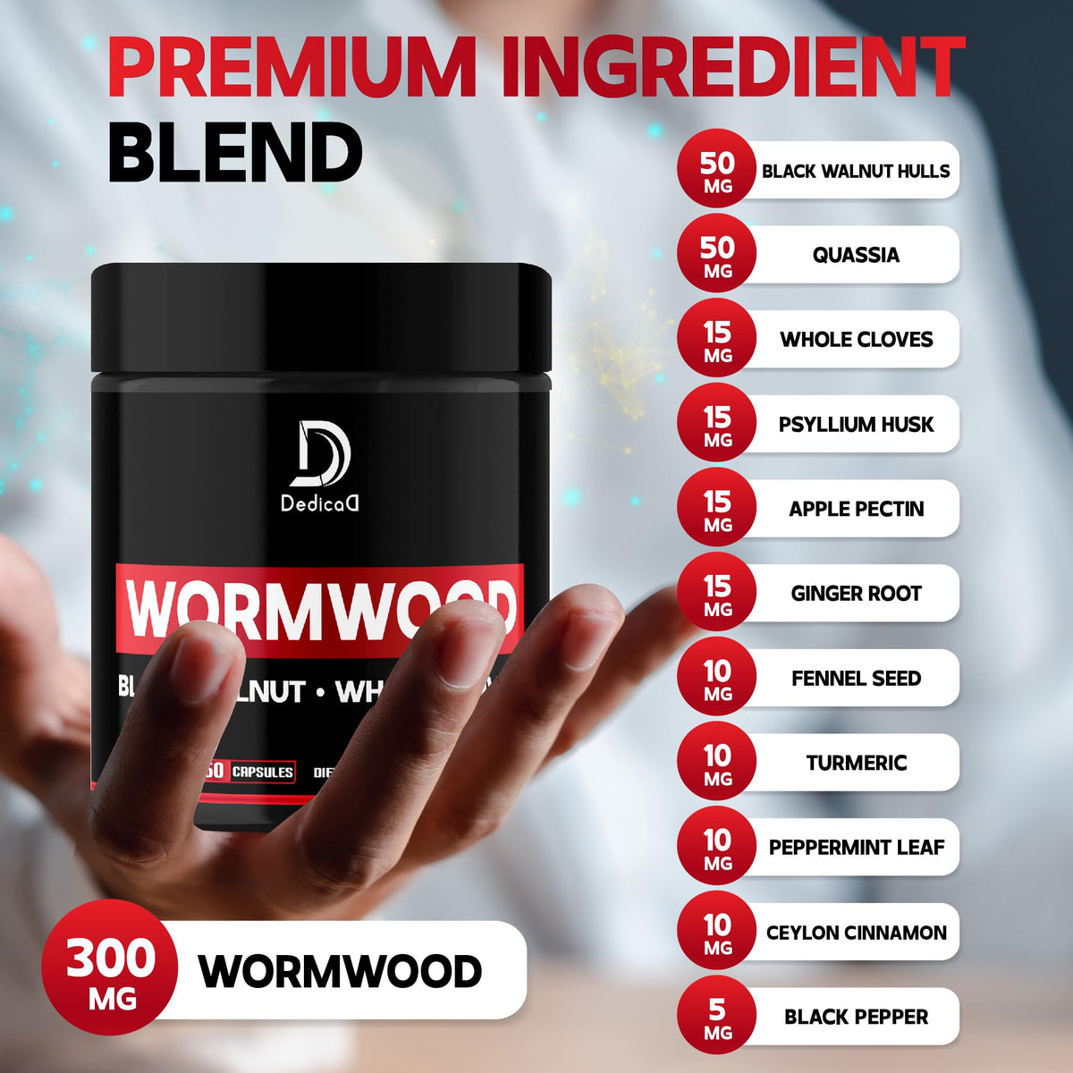 DEDICAD Wormwood Capsules - 12 Herbs Blended Black Walnut, Cloves, Ginger, Turmeric, Cinnamon, Apple, Quassia - 2 Packs 50 Capsules DEDICAD buy supplements Au