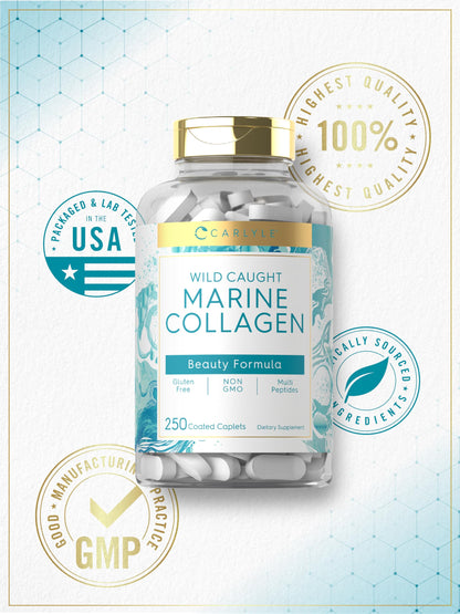 Carlyle Marine Collagen for Hair Skin and Nails | 250 Caplets | Peptides for Women and Men | Type I with Calcium | Non-GMO & Gluten Free Carlyle buy supplements Au