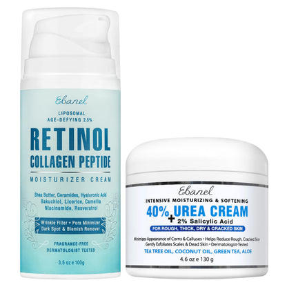 Ebanel Bundle of 40% Urea Cream 4.6 Oz, and 2.5% Retinol Moisturizer