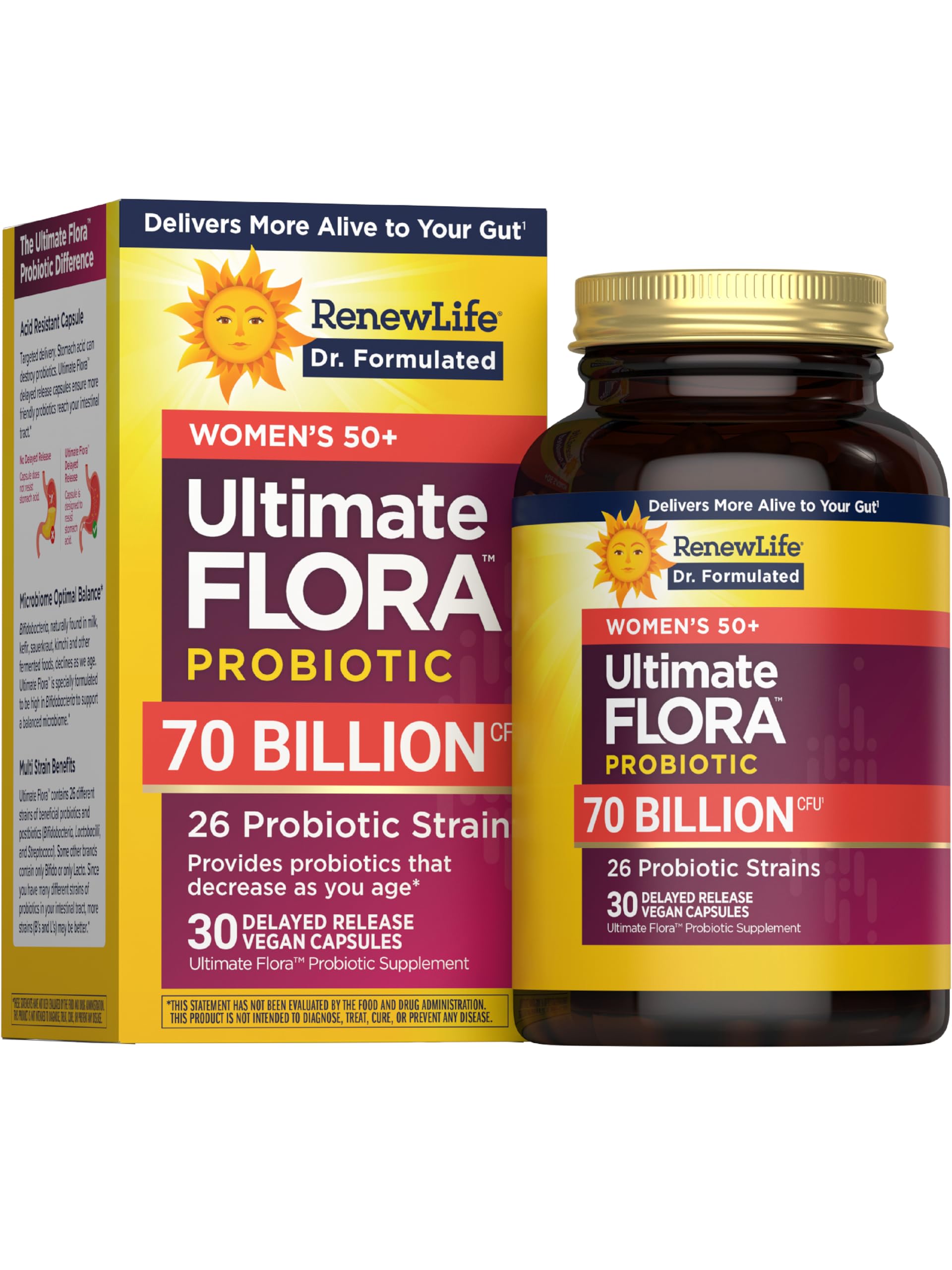 Renew Life Ultimate Flora Probiotics for Women 50+ 70 Billion CFU Delayed Release Vegan Capsules | Vaginal | Digestive Health | Immune Health | Dairy Free | 30 Count Renew Life buy supplements Au