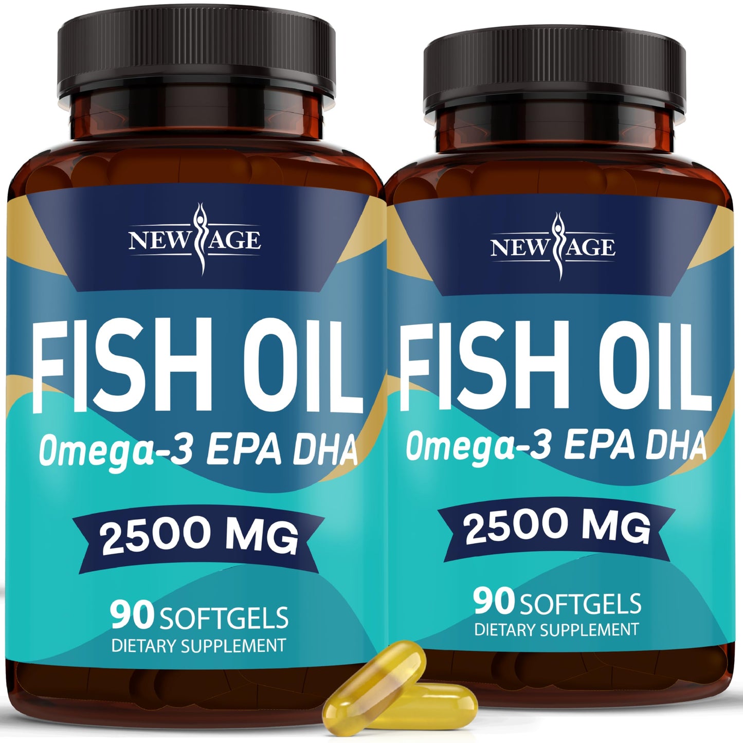 NEW AGE Omega 3 Fish Oil 2500mg Supplement Non GMO - EPA, DHA Fatty Acids Gluten Free (180 Softgels (Pack of 2)) NEW AGE buy supplements Au