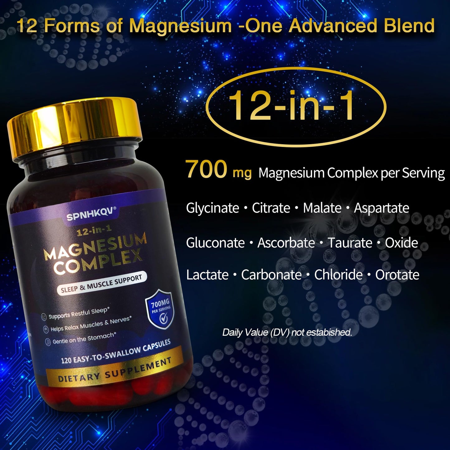 SPNHKQV Magnesium 12-in-1 Complex Supplement – 700mg High Absorption Magnesium Glycinate Capsules for Women & Men – Muscle, Nerve & Sleep Support – 120 Vegan Capsules SPNHKOV buy supplements Au