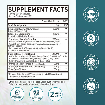 iMATCHME Lymphatic Drainage Supplements for Lymph System Support, Detox & Cleanse, Liver Health,Fluid Balance, Immune Support, Natural Herbal Blends with Echinacea, Liposomal Glutathione, 60 Capsules iMATCHME buy supplements Au
