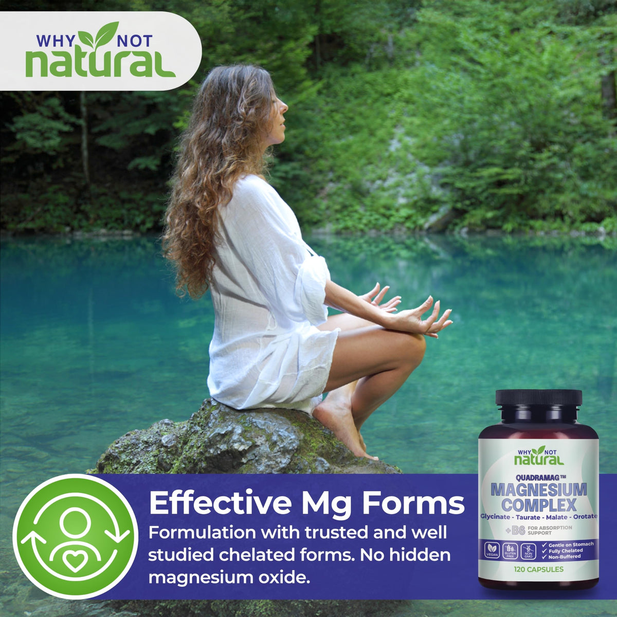 4-in-1 Magnesium Complex Supplement - Glycinate, Taurate, Malate, Orotate Blend - 300 mg per Serving, 120 Capsules Why Not Natural buy supplements Au