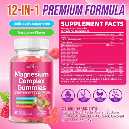 2 Pack Magnesium Complex Gummies – with 12 Forms of Magnesium Plus Vitamins B6, B12 & C. Vegan Strawberry Gummies to Support Mood, for Adults, 120 Count BVIVLOO buy supplements Au
