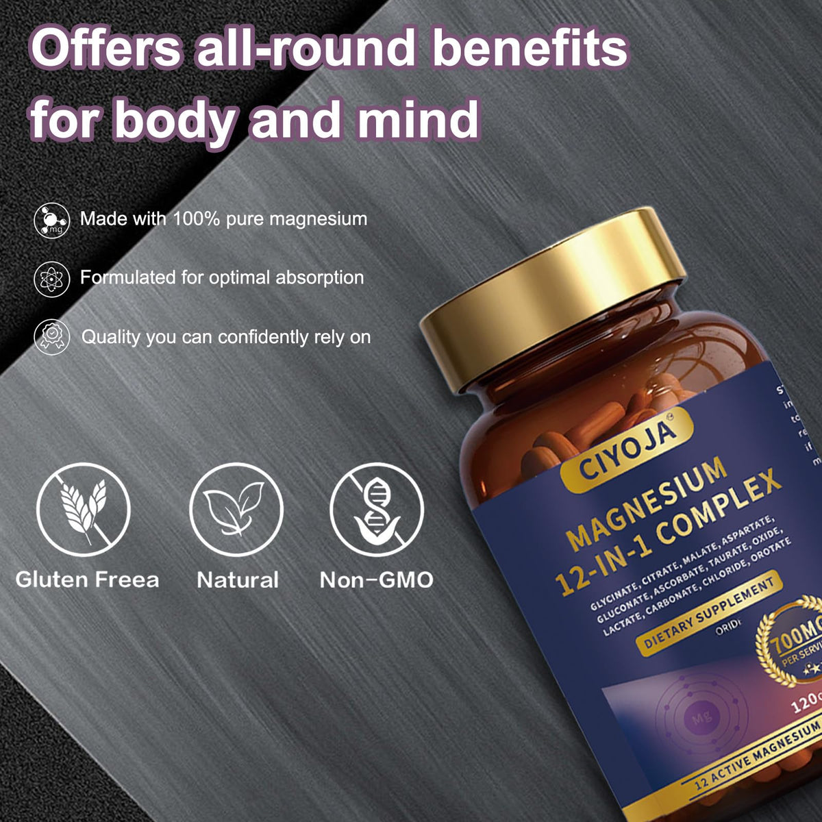 12-in-1 Magnesium Complex for Women Men: Magnesium Glycinate 700mg with Citrate, Malate Taurate Chelated Forms - High Absorption Magnesium Supplement for Relaxation Muscle Heart - 120 Vegan Capsules CIYOJA buy supplements Au