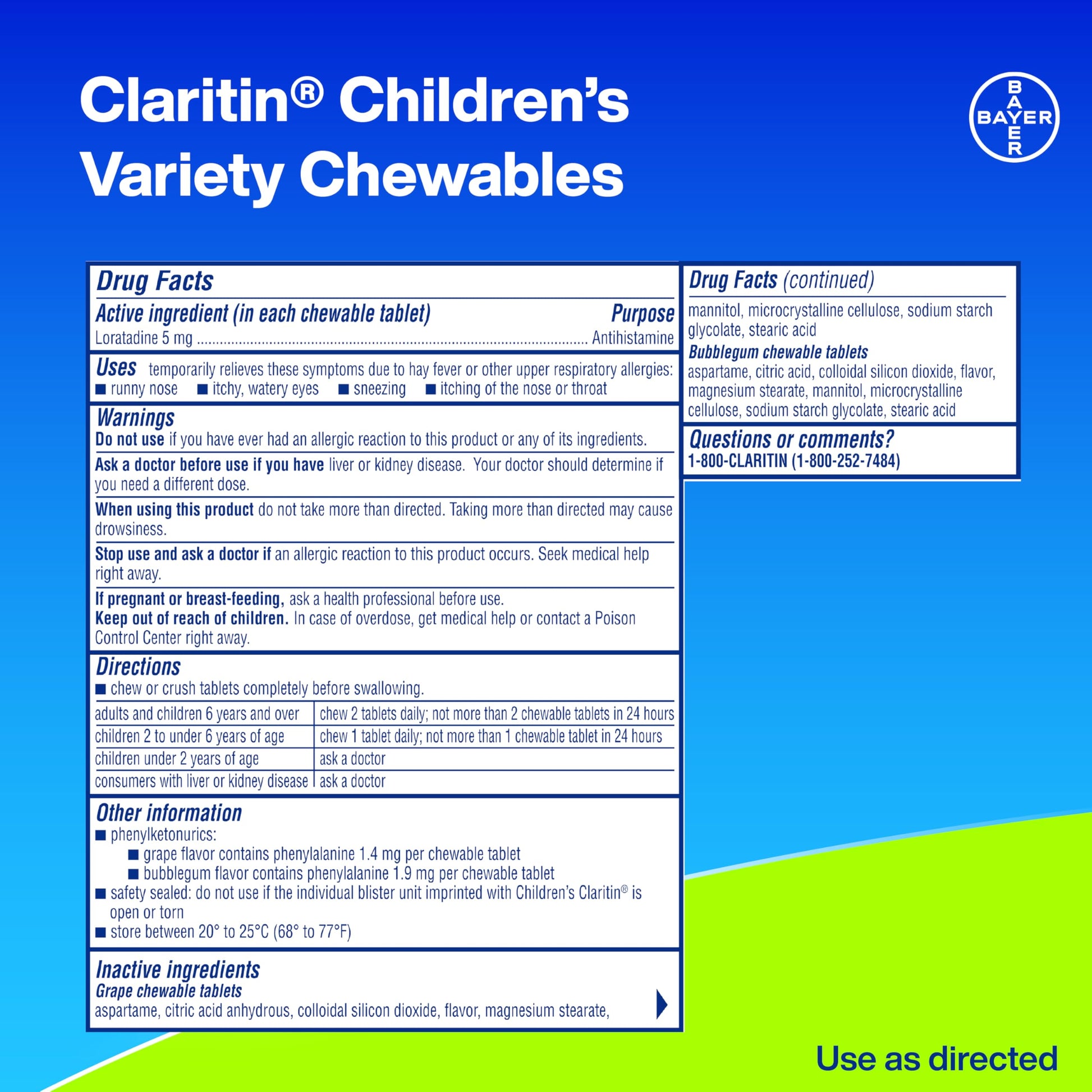 Claritin Children's Allergy Medicine, 24-Hour Non-Drowsy Loratadine 5mg Chewable Tablet, Antihistamine for Kids Ages 2 Years and Older, Grape & Bubble Gum Flavors, Dye-Free, 40 Tablets Claritin buy supplements Au