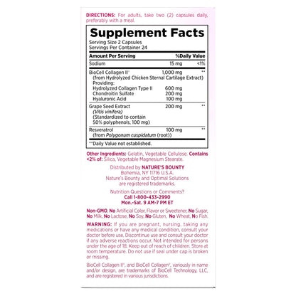 Nature’s Bounty Optimal Solutions Ultra Collagen Booster for Healthy-Aging Supplement, Resveratrol, Hyaluronic Acid – Collagen Capsules for Women, 48 Capsules