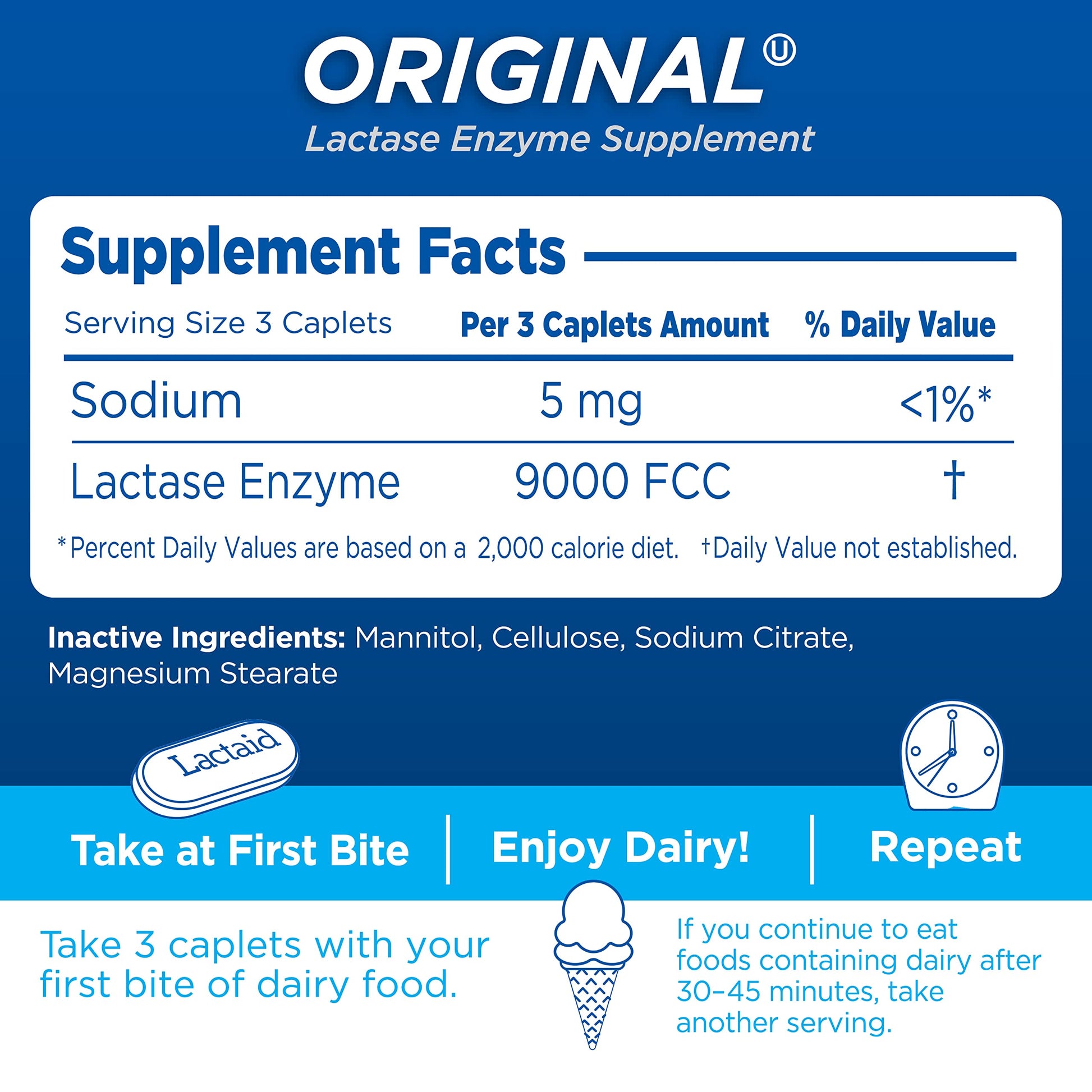 Lactaid Original Strength Lactose Intolerance Pills, 9000 FCC Natural Lactase Enzyme Dairy Relief Caplets, Helps Prevent Gas, Bloating & Diarrhea Due to Lactose Sensitivity in Adults & Kids, 120 Count Lactaid buy supplements Au