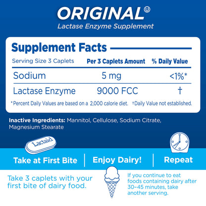 Lactaid Original Strength Lactose Intolerance Pills, 9000 FCC Natural Lactase Enzyme Dairy Relief Caplets, Helps Prevent Gas, Bloating & Diarrhea Due to Lactose Sensitivity in Adults & Kids, 120 Count Lactaid buy supplements Au