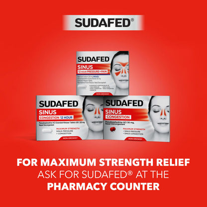 Sudafed PE Sinus Pressure + Pain Relief Tablets, Maximum Strength, Non-Drowsy, OTC Sinus Relief Medicine with Acetaminophen Pain Reliever & Phenylephrine HCl Nasal Decongestant, 24 ct Sudafed buy supplements Au