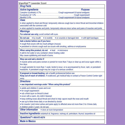 Vicks VapoRub, Lavender Scent, Cough Suppressant, Topical Chest Rub & Analgesic Ointment, Medicated Vicks Vapors, Relief from Cough Due to Cold, Aches & Pains, 1.76oz Vicks buy supplements Au