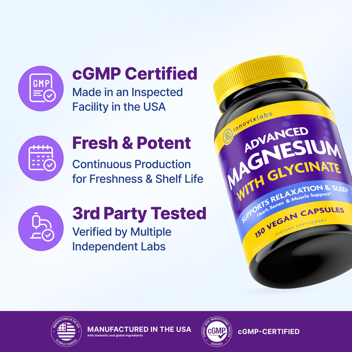 InnovixLabs Advanced Magnesium Capsules - 150 Ct, 210 mg - Chelated Glycinate and Malate - High Absorption, Promotes Relaxation, Bones, Muscle Health, Vegan Malate Sleep Supplement InnovixLabs buy supplements Au
