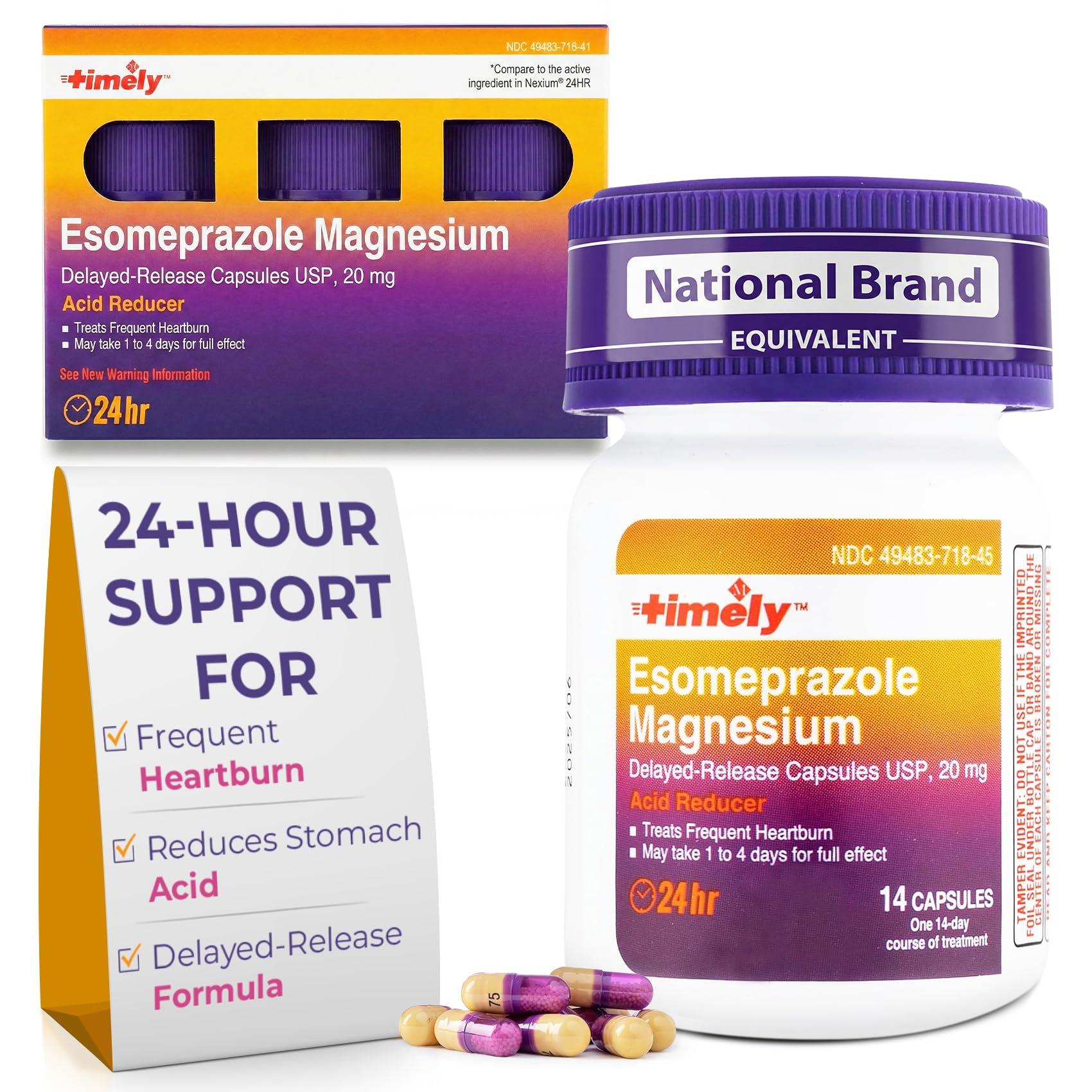 TIME-Cap Labs 42 Capsules Esomeprazole Magnesium 20mg Delayed Release - Acid Reducer & Frequent Heartburn Relief for Adults, Helps with Acid Reflux & Heartburn TIME-CAP LABS, INC. buy supplements Au