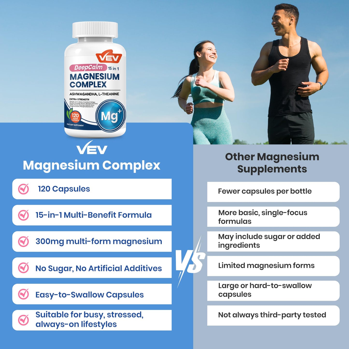 VEV DeepCalm Magnesium Complex for Women – 15-in-1 Glycinate & Citrate Capsules with Ashwagandha & L-Theanine – 120 Vegan Capsules VEV buy supplements Au