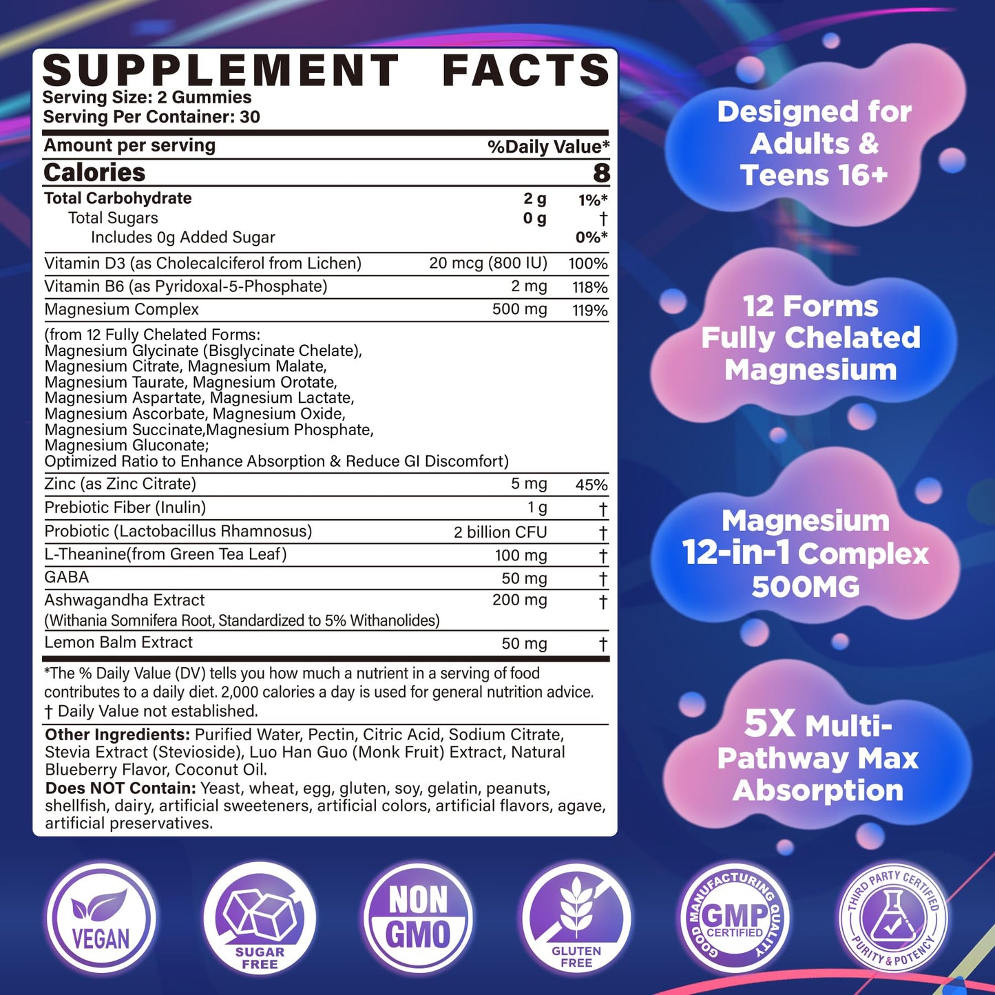 Full Spectrum Magnesium Glycinate Complex 21 in 1 Gummies for Deep Calm Sleep, 12 Forms Magnesium Citrate Malate Taurate Orotate for Women Men + Probiotics w/Ashwagandha, L-Theanine, GABA, 120Cts Nextdia buy supplements Au