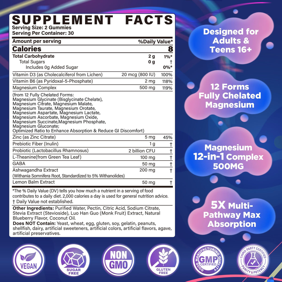 Full Spectrum Magnesium Glycinate Complex 21 in 1 Gummies for Deep Calm Sleep, 12 Forms Magnesium Citrate Malate Taurate Orotate for Women Men + Probiotics w/Ashwagandha, L-Theanine, GABA, 120Cts Nextdia buy supplements Au