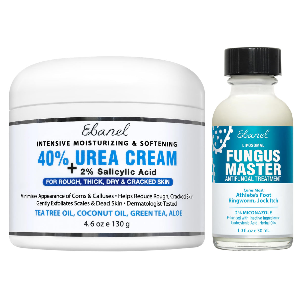 Ebanel Bundle of 40% Urea Cream 4.6 Oz, and Fungus Treatment 1 Oz