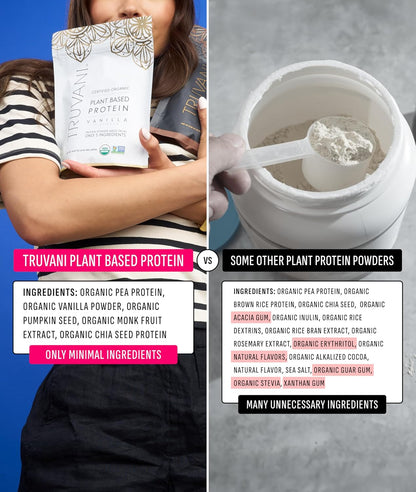 Truvani Organic Plant Based Protein Powder | Vanilla | 1 Serving | Vegan | 20g Pea Protein | Keto | Gluten & Dairy Free | Low Carb | No Added Sugar