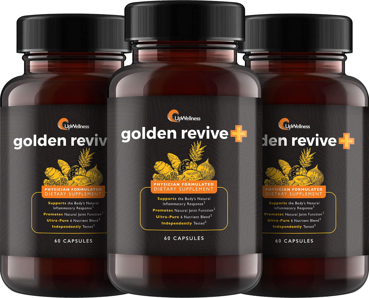 UpWellness Golden Revive + Joint Support Supplement Featuring Turmeric with Black Pepper, Quercetin, and Magnesium- Turmeric Boswellia Supplement - 6 Active Ingredients - 60 Capsules, 3 Pack UpWellnessBuy Supplements Australia
