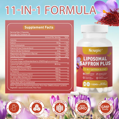 Newpie Saffron Supplements - 100% Pure Saffron Extract Capsules - Natural Mood Enhancer, Supports Eye & Heart Health, Boosts Energy - Premium Supplement for Women & Men（60 Servings (1) NewpieBuy Supplements Australia
